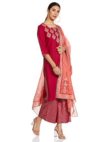 Image of Aurelia Womens Rayon Kurta With Palazzo & Dupatta