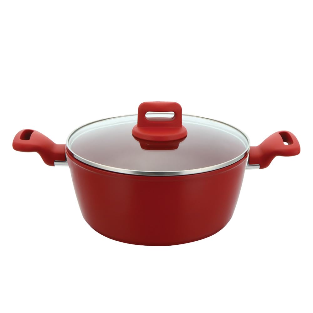 6.5L Stockpot with Lid Non Stick Cooking Pots with Tempered Glass Lid Induction Base Aluminum Casserole Pot for Cooking Soups & Brew Boiling Stews Pots (Red, 28cm Stock Pot)