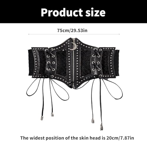 Wide Waist Belt Punk Lattice Chain For Cowgirl Costume Lace-up Trendy Underbust Waist Chain Belt Moon Pendant3