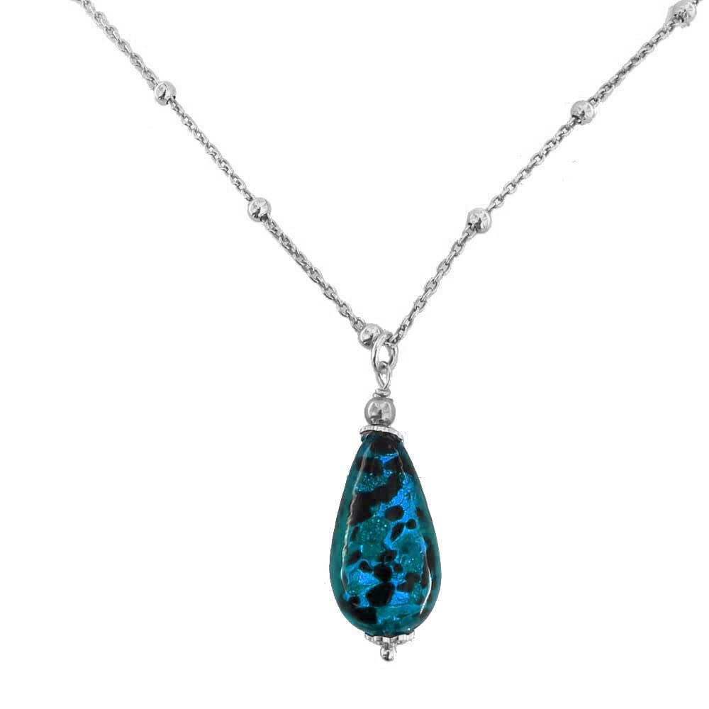 Venetiaurum - Collana per Donna con Pendente a Goccia in Vetro Originale di Murano e Argento 925 - Gioiello Made In Italy Certificato