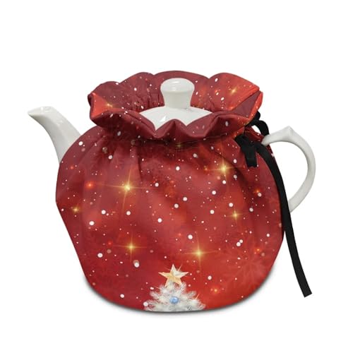 XYZCANDO Tea Cozy Home Kitchen Decorative Kettle Covers Drawstring, Party Extra Thick Teapots Dust Covers with Insulation Pad, Red One Size, Christmas Tree Pattern