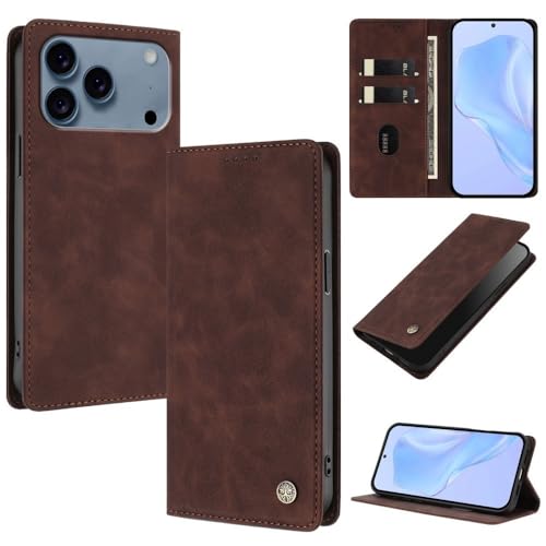 Étui iPhone 13 Pro marron - Housse portefeuille en cuir à rabat