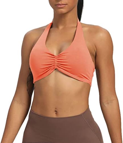Aoxjox Women's Workout Sports Bras Fitness Backless Padded Taylor Scrunch Halter Bra Yoga Crop Tank Top