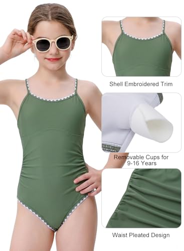 Image of XiaoMoSha Girls One Piece Swimsuit Adjustable Straps Bathing Suit Teen Girl Color Block Trim Padded Beach Swimwear 6-16 Years