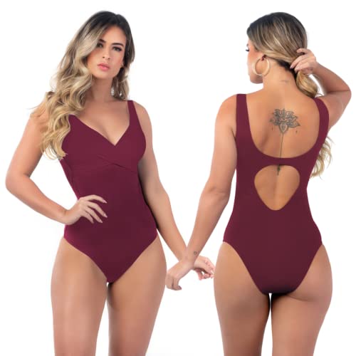 Maiô Body Transpassado Bicolor Afina A Silhueta Modelador (M, Marsala)