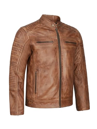 Leatherick Chaqueta de motociclista estilo retro vintage de