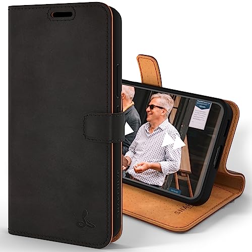 Coque Portefeuille Samsung S22 Plus 5G Cuir Véritable Housse Aimantée Vintage Noir