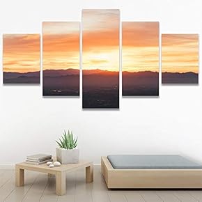 SIGNWIN 5 Panel Canvas Wall Art Cityscape Sunset...