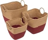 Avilia Set 3 Ceste Portaoggetti per Riviste e Giocattoli - Cesti Portaoggetti per Salotto e Camera, in Vimini, 37x32.5x36cm, 32x28x29.5cm, 26.5x23x25cm, Rosso e Beige