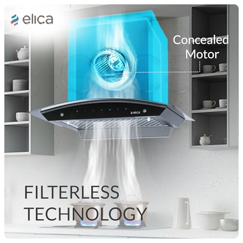 Image of Elica 60cm 1350 m3 /hr Filterless Autoclean Kitchen Chimney with 10 Years Motor & 5 Years Comprehensive Warranty | FL 600 SLIM HAC MS NERO | Black | Touch Control with Motion Sensor Control