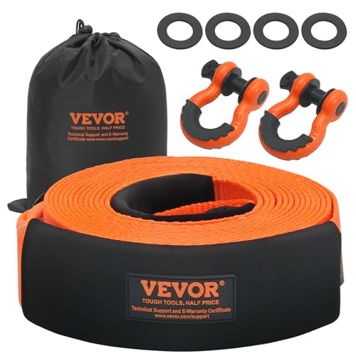 VEVOR Abschleppgurt-Bergeset 85 mm x 9 m (MBS-16329 kg) Baumschoner-Windengurt, dreifach verstärkte Schlaufe & Schutzhüllen & Aufbewahrungstasche, 3/4 Zoll D-Ring-Schäkel, für LKW, Jeep, SUV, ATV