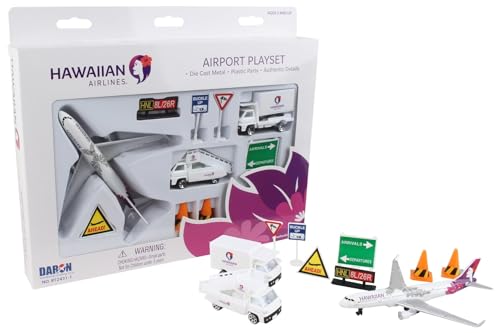 Daron Hawaiian Airlines 12 Piece Playset with Die-Cast Metal Model Airplane with Plastic Parts, Cars and Transportation Toys for Kids Ages 3+