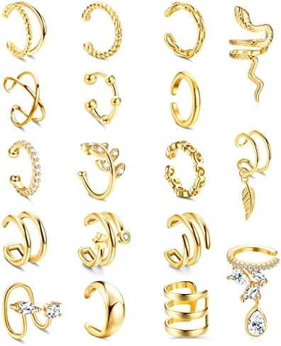 HAIAISO 18 Pcs Gold Ear Cuffs for Women Non Piercing Adjustable Ear Cuff Earrings Clip On Cartilage Helix Wrap Ear Jewelry Set…