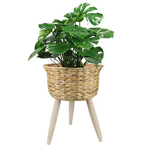Basket Planter Plant Pot - 11.8 Inch Large Indoor Natural Water Hyacinth Decorative Flower Pot with Stand