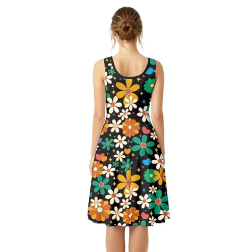 Image of Women Stylish Tank Dresses Sleeveless Round Neck Midi Casual Dress with Pocket for Summer