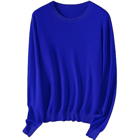 SANGTREE Women's Casual Slim Plain Long Sleeve Crewneck Lightweight Pullover Sweater Royal Blue, US L Cover