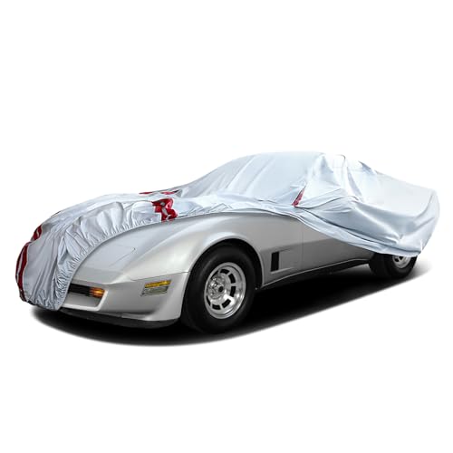 Image of Waterproof Car Covers Replace for 1968-1982 Corvette C3, 6 Layers All Weather Custom-fit Car Cover with Zipper Door & 18 Ponit Windproof Bands for Snow Rain Dust Hail Protection