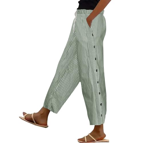 Image of HOOUDO Black Cargo Trousers Women Summer Casual Linen Trousers Drawstring Elastic Waist Long Joggers Straight Wide Leg Lounge Pants High Waisted Palazzo Loose Ladies Bottoms
