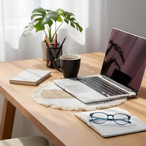 Image of HomeCloud Croshia Woven Table placemat - Heat Resistant, Washable Table Decoration for Dining, Office, Kitchen, Hotel, and Home (Round White Beige, Set of 6)