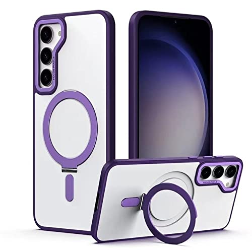 Coque Samsung S23 Plus transparente violette avec charge magnétique et bague de support antichoc