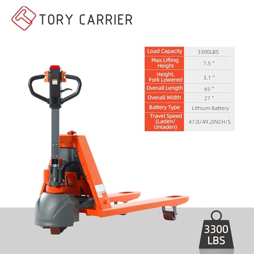 T Tory Carrier EPJ3300 Tory Carrier Electric Pallet Jack Truck Full Electric Powered Lithium Battery Truck Motorized Lift Trucks 3,300Lbs Capacity 48 Inch X 27 Inch Fork Size thumb #1
