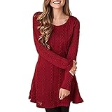 HAPEE Women's Crewneck Knitted Long Sleeve Sweater Dress , Red , Large