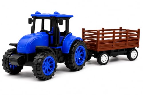 Image of Friction Powered Tractor Trolley Toy for Kids | Farm Tractor Toy with Trailer for Boys & Girls | Push & Go Tractor Vehicle Toy | BIS Certified | NeoKiddo (Blue)
