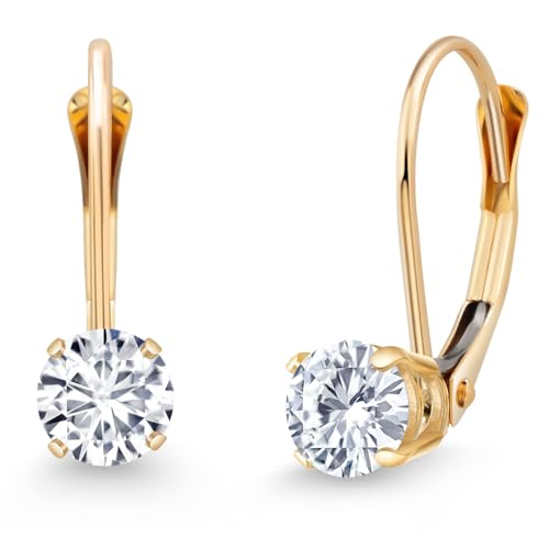 Image of Gem Stone King 0.20-1.50 Ct Lab Diamond Leverback Earrings 14K Gold