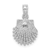 14k White Gold Textured Scallop Sea Shell Mermaid Nautical Jewelry Charm Necklace Pendant Seashore Seashell Fine Jewelry For Women Gifts For Her
