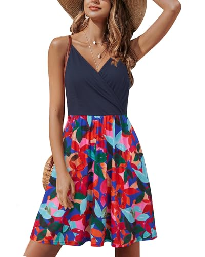 Image of STYLEWORD Womens Sundress Summer Floral Wrap V Neck Backless A-Line Casual Beach Midi Dress