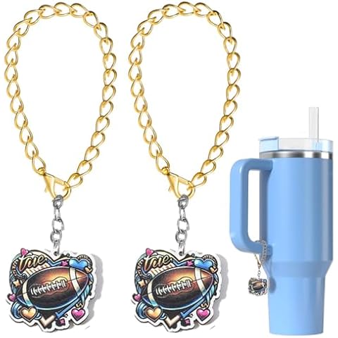 Hperycal Football Charm Accessories for Stanley Cup, 2PCS Initial Football Handle Charm For Stanley Tumbler Cup, Personalized Name ID Charm For Stanley(G Purple Haze Heart) Cover