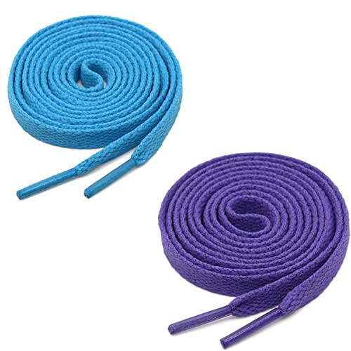 GRAH SANGRAH® (2 Pair (1 Pair Per Single Color) Flat Unisex Shoelaces for Sport, Running Casual Shoes. (120 CM, SKY BLUE-PURPLE)