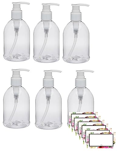 16 oz Clear Plastic Bottle, White Pumps & Gift Tags - 6 pk by Baire Bottles