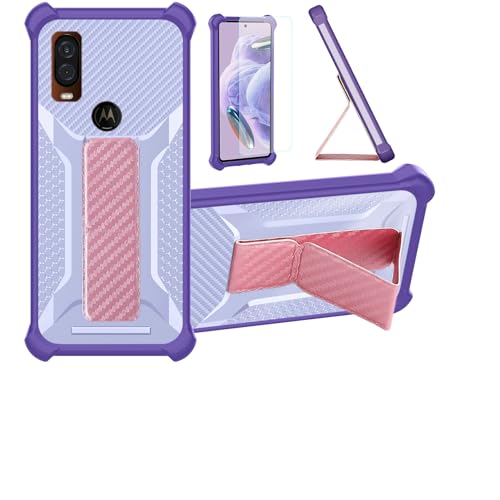 Funda para Motorola Moto One Vision Funda Carcasa Case Cover [con Protector de Pantalla de Cristal Templado] Híbrida [Soporte Plegable Magnético] [Esmerilado antihuellas] Púrpura