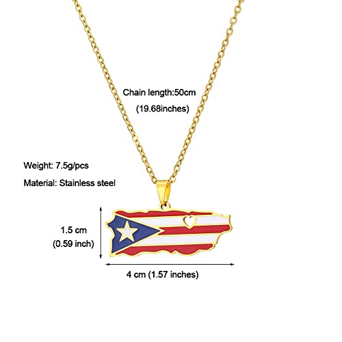 18K Gold Plated/Stainless Steel Puerto Rico Heart Map Pendant Necklac for Unisex Country Jewelry3