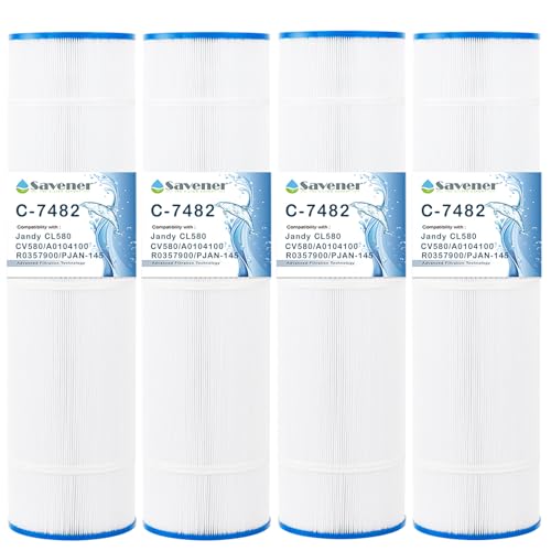 Savener PJAN145 Pool Filter Replaces Jandy CL580, CV580, Unicel C-7482, Ultral-A10, Filbur FC-0820, A0104100, R0357900, Filbur FC-6415, SD-01109, 145 sq.ft Filter Cartridge 4 Pack