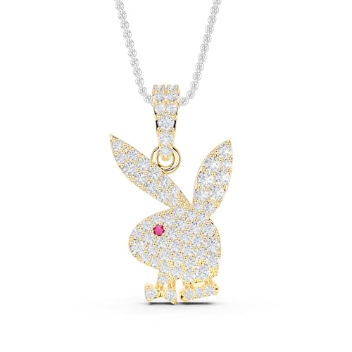 Bunny Pendant for Men Round Moissanite Hip Hop 14k Gold Plated 925 Sterling Silver