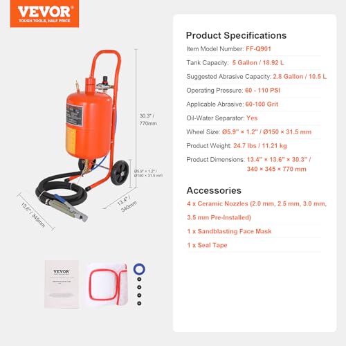 VEVOR 5 Gallon Portable Sandblaster Tank
