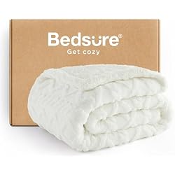 Bedsure Gentlesoft Sherpa Fleece Blanket Twin Size for Bed - Fluffy & Cozy Cable Jacquard Tufted for Women Gift, Thick and Warm Christmas Blanket for Winter, Cream, 60x80 Inches
