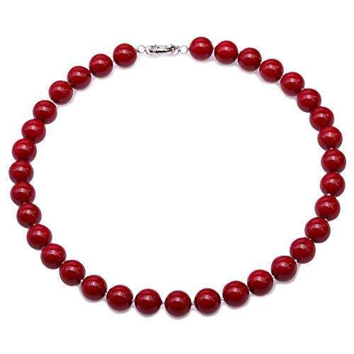 JYX Pearl Red Shell Pearl Necklace 12mm Round South Sea Shell Beads Jewelry for Women 18