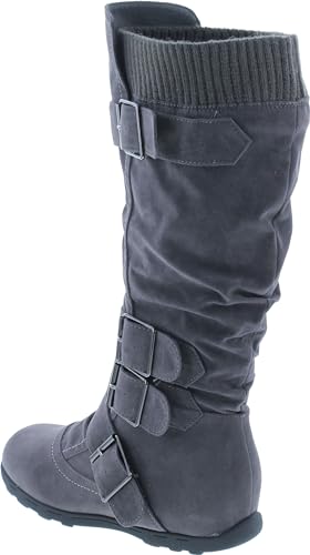 Image of Forever Link Women's Klein-70 Closed Round Toe Buckle Slouch Flat Heel Mid-Calf Boot