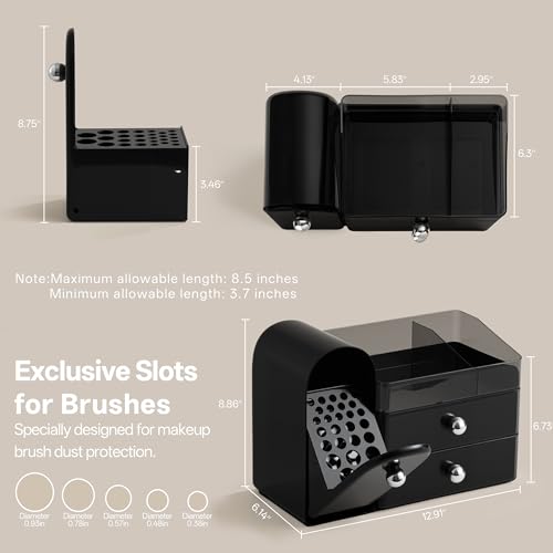 Image of HBlife Makeup Organizer Countertop with Drawers, Cologne Organizer for Men, Vanity Organizers with Brush Holder, Bathroom Countertop Organizer Skin Care Storage, Gift for Dad Husband, Black Silver