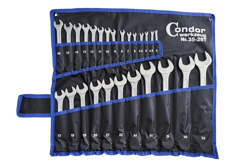 CONDOR Werkzeug 35-26T | Gabel-Ringschlüssel-Satz | 26-tlg. | Chrom-Vanadium-Stahl verchromt | 4-32 mm | Maulschlüssel Satz Ratschenschlüssel Set Profi Werkzeug für Werkstatt und Heimwerker