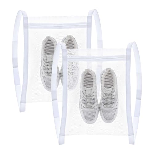 2Pcs Shoe Washing Machine Bag, Laundry Shoe Bag for Washer and Dryer, Reusable Sneaker Wash Dry Net Bags with Strap And Zipper Shoes Dryer Bags Laundry Accessories14.9 x16.5 Inch