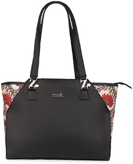 ZOUK Printed Jute Handcrafted Vegan Leather Black Women's Check-point Friendly Classic Business Bag Price In India