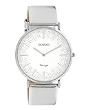 Anzeige : Silberfarbene Stunde und Minute zentral - Ohne Sekundenzeiger - Weißes Zifferblatt mit silberfarbenem Glitzer Effekt und silberfarbenen Strich Indexen