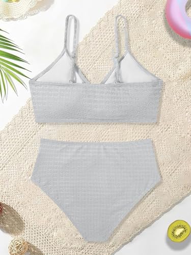 Image of Girls Swimsuit Solid Bathing Suit 2 Piece Twist Cross Adjustable Straps Soft Lining Bikini for Teen Girls with Chest Pad