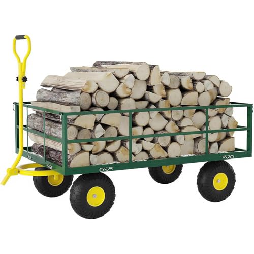 Yard Wagon - 1200 LB Capacity Garden Carts and Wagons Heavy Duty,Yard Cart with 10 in Multi-Terrain Tires,Removable Mesh Sides, 180° Swivel Handle -