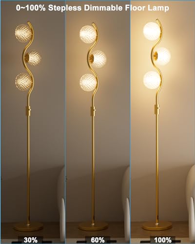 Image of 60IN Dimmable Gold Standing Lamps, Ice Crystal Modern Floor Lamp with 3000K G9 Bulbs Included, Mid Century Vintage Globe Floor Lamp for Living Room