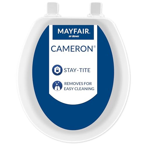Mayfair Cameron White Toilet Seat, Heavy Duty Wood, Easy Clean, Made in USA, Round